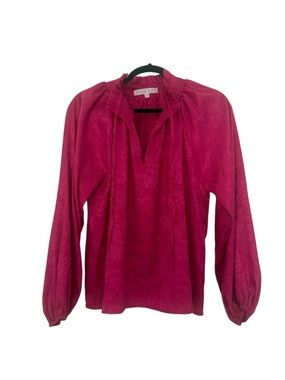 Karlie Pink Satin Ruffle Neck Peasant Blouse Size Small Dark Pink Workwear